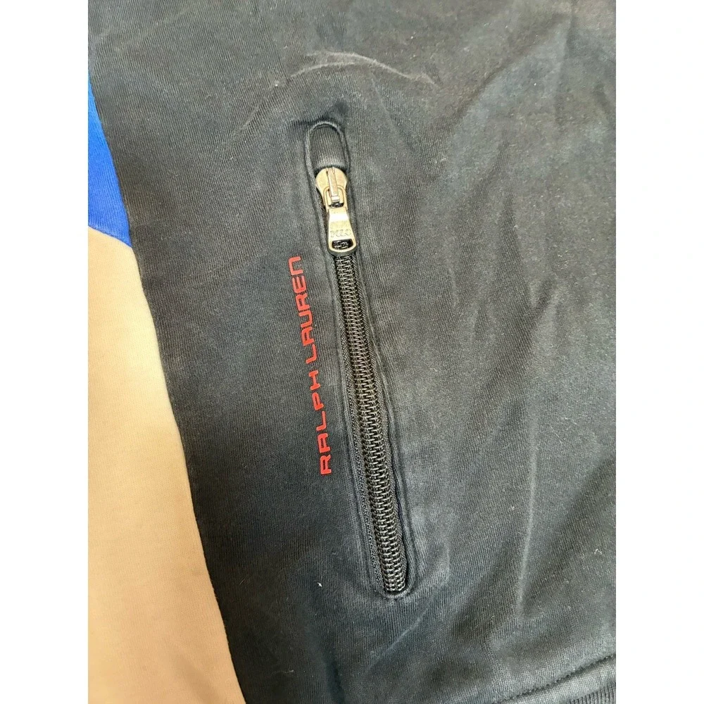 Polo Ralph Lauren Men's L‎ Track Jacket Black Blue White Full Zip Cotton Pony
